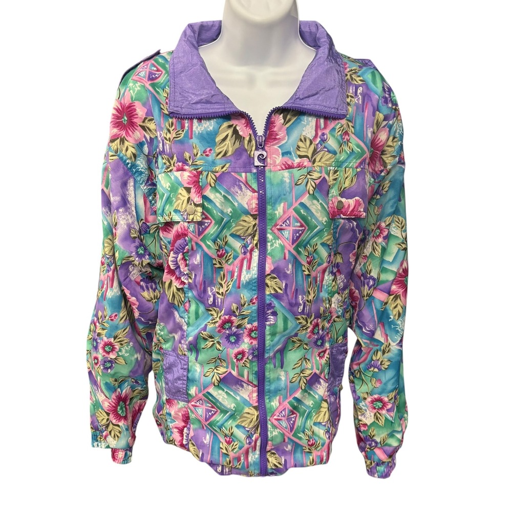 Vintage Pierre Cardin Floral Print Windbreaker Jacket Purple Multicolor